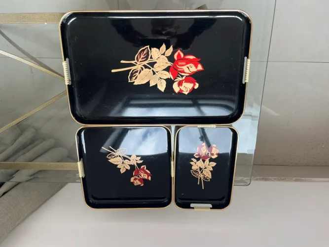Jogo 3 bandejas decorativas pretas