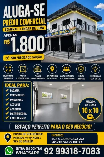 Alugue- se um prédio comercial no andar de cima<br>apenas 1.800hs