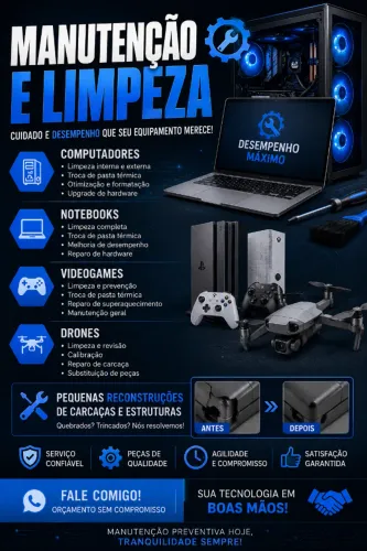PS5, XBOX, DRONES, PC - Assistência Técnica: Manutenção, Limpeza e Reconstrução de Carcaça