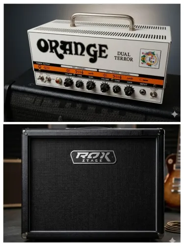 Cabeçote Valvulado Orange Dual Terror e gabinete ROXSTAGE 2x12 celestion G12T-75 