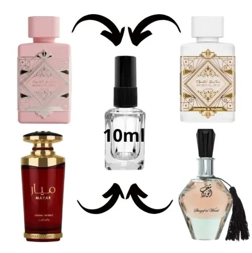 kit 4 decant 10 ml cada noble blush, honor for glory, mayar cherry e shagaf