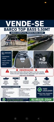 Barco novo completo top bass 5.50 metros 