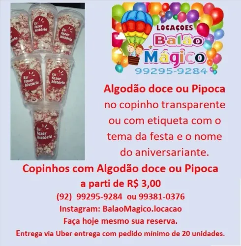 Pipoca e Algodão Doce no copo 