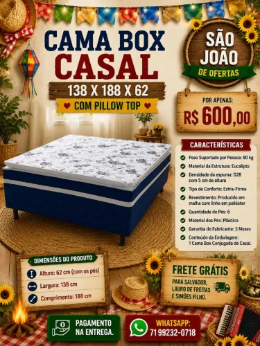 CAMA BOX CASAL COM PILLOW TOP