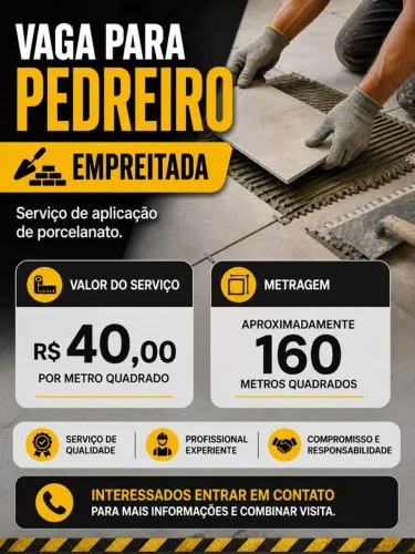 VAGA NA EMPREITADA - PEDREIRO