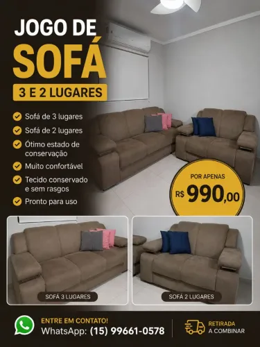 Jogo de sofá 3 e 2 lugares