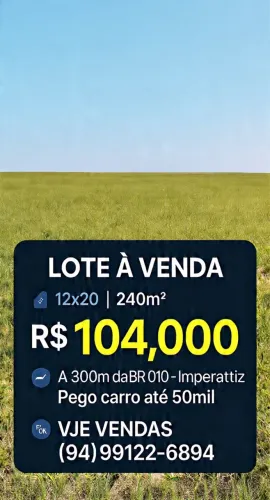 (VJE) VENDE-SE TERRENO A 300 METROS DA BR 010 IMPERATRIZ-MA