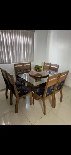 Mesa de Jantar 8 Lugares com Vidro + 8 Cadeiras