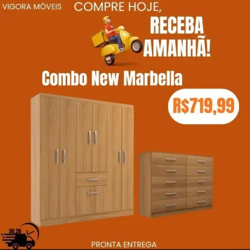 Combo New Marbella Armário+cômoda 10 gavetas (Pague na entrega)