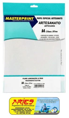 FILME LAMINAÇÃO A FRIO HOLOGRAFICO GLITTER A4 160G 10 FOLHAS MASTERPRINT