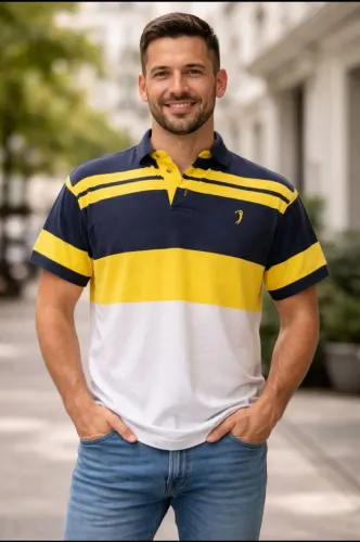 Blusa Polo da Aleatory Preta e Amarela tamanho G, bonita, original, bem confortável, macia