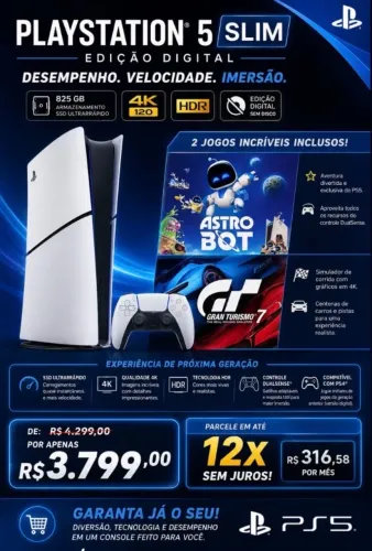 PS5 Novo lacrado com nota fiscal e 1 ano de garantia em até 12x sem juros