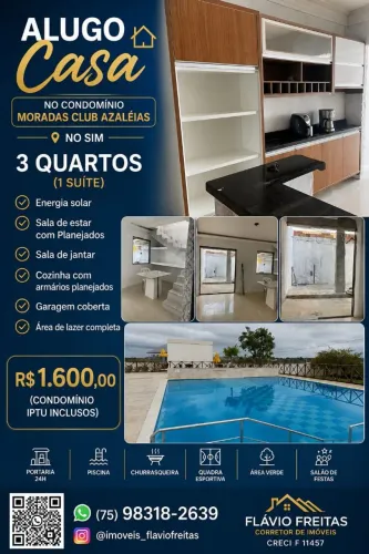 Casa 3/4 (1 suíte), garagem coberta, Cond. Azaléia, Sim - Fsa