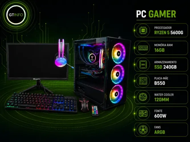 Pc Gamer Comoleto Ryzen 5 5600G | 16 de RAM | SSD 240G