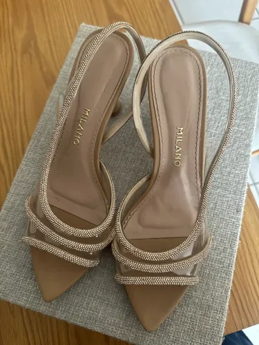 Sandália Slingback Milano - Nude com Cristais - Tamanho 38