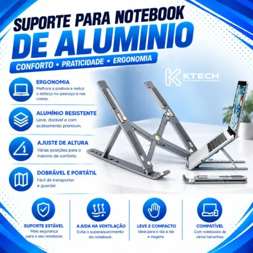 Suporte para Notebook de Alumínio Ajustável Portátil