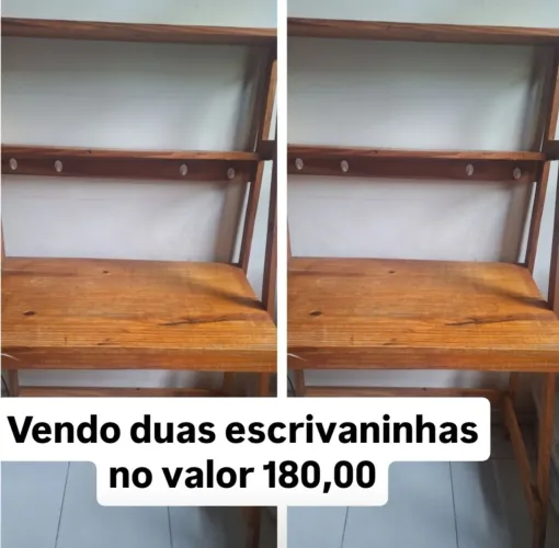 Duas escrivaninhas no valor de 180,00. A unidade fica 100,00