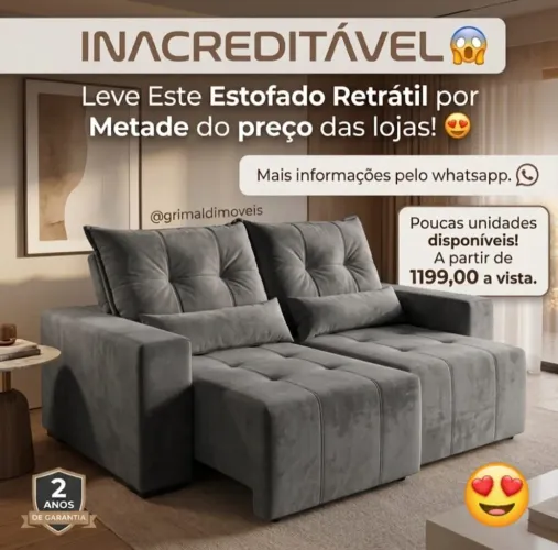 Sofá retrátil direto da fábrica no veludo.