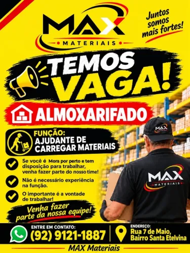 Vaga Disponível Almoxarifado (Masculino)