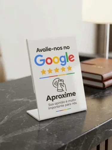 Placa / Display Acrílico NFC Avalie-nos no Google - Aumente as suas Avaliações!