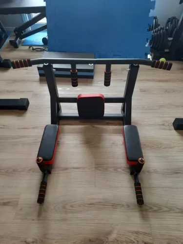 Paralela abdominal e triceps com encosto + barra fixa mista vermelha e preta