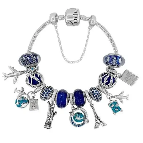 Pulseira de Prata 925 Viagem com Berloques Azul