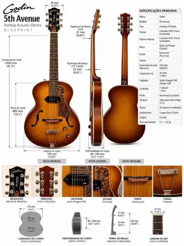 Guitarra sem acústica Godin 5th Avenue captação P90