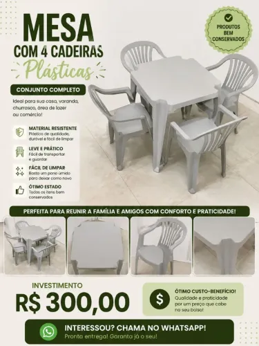 Vendo Mesa com 4 cadeiras de plástico
