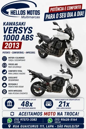 Kawasaki Versys 1000 cc aceito moto na troca fin 48x aceito cartão 12 X 18x 1.8% am