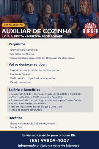 Auxiliar de Cozinha - Brayan Burger Aldeota