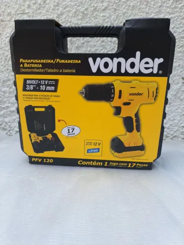 Parafusadeira a bateria Vonder 12v, 3/8", 10mm, jogo com 17 peças. Novo, na embalagem. 