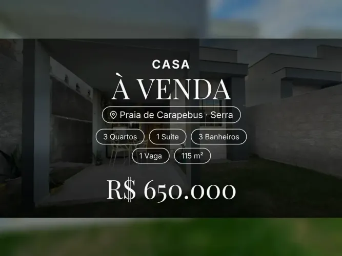 Oportunidade: Casa Nova em Praia de Carapebus Serra/ES, 3 Quartos e Suíte