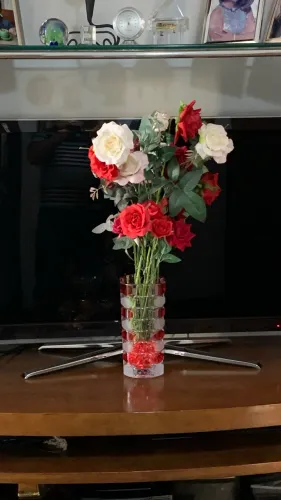 Vaso cristal da boemia e arranjo floral!