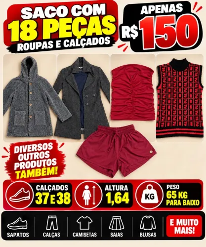 Saco de Roupas Usadas com 18 Peças e Calçados - R$ 150