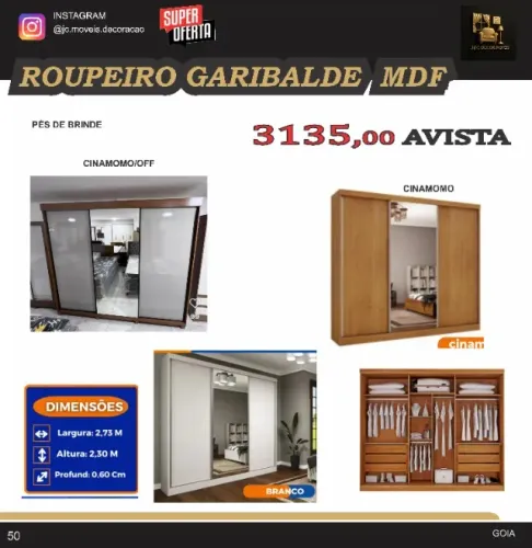 GUARDA ROUPA GARIBALDE PORTA DE CORRER MDF