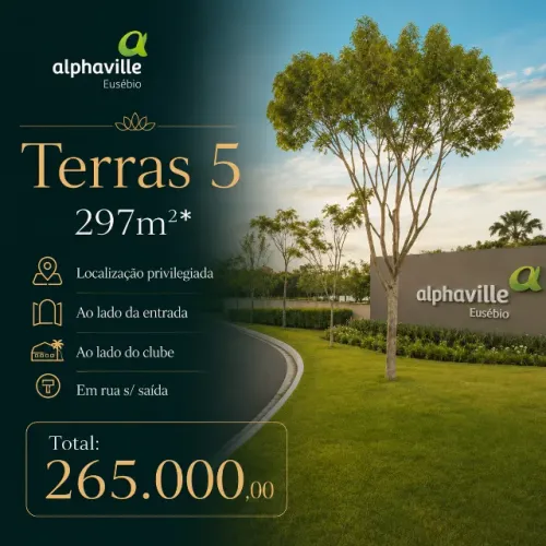 Alphaville Terras 5, Cidade Alpha, Lote 297m2. Ao lado da entrada e do clube. Rua s/ saída