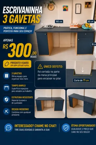 Escrivaninha 3 gavetas
