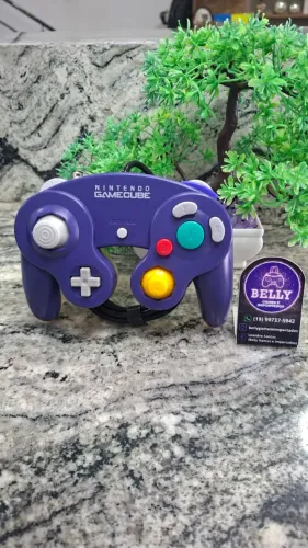 CONTROLE DE GAME CUBE ROXO E TRANSLUCIDO ORIGINAL - REVISADO
