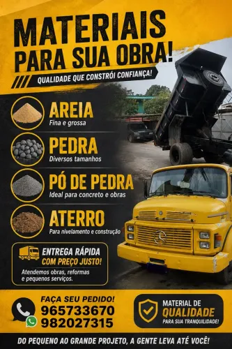 Material para sua obra!!! Areia, Pedra, Saibro. Entrega rápida e preço justo.
