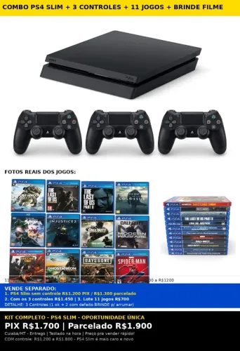 PS4 + 3 CONTROLES + 11 jogos para vender rápido