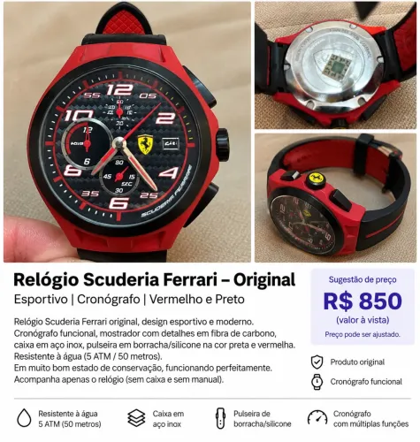 Relógio Scuderia Ferrari Cronógrafo - Vermelho e Preto