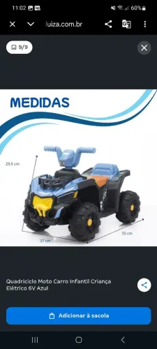 Quadriciclo infantil elétrico (bateria 6V) com carregador pouquíssimo uso.