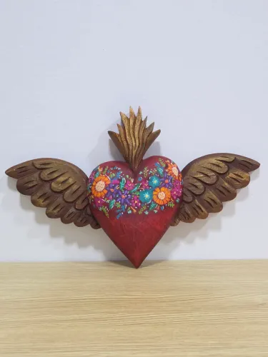 Adorno enfeite decorativo artesanal para parede, pintado à mão em madeira talhada