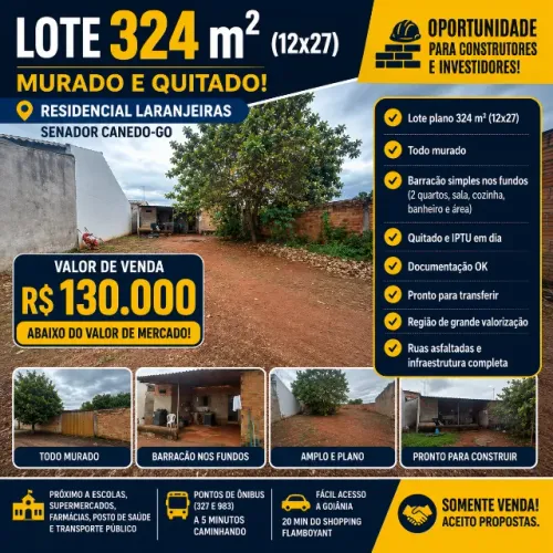 Lote/terreno de 324 m² Quitado, Só Transferir [pra Morar ou Investir] em Senador Canedo