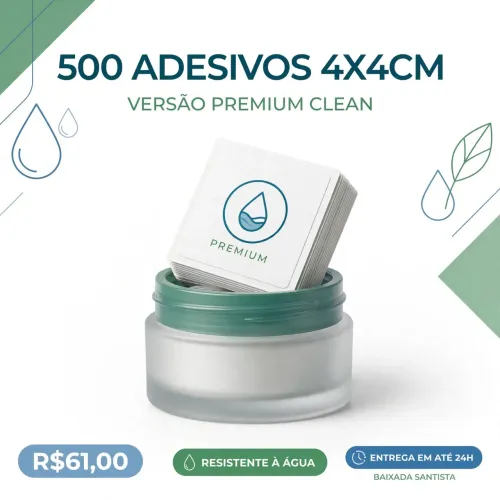 500 Adesivos 4x4cm Personalizados R$61 Resistente à Água - Entrega 24h Baixada Santista
