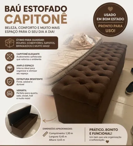Baú Recamier Capitonê Marrom - Elegante, Espaçoso e em Ótimo Estado