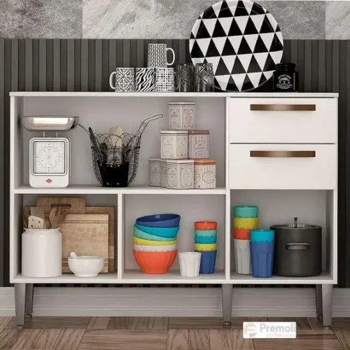 Balcão Maísa 1.18 3 Portas 2 Gavetas Branco Móveis