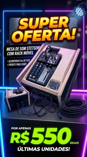 Mesa de som com rack móvel