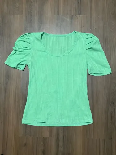 Blusa verde água manga bufante feminina M 