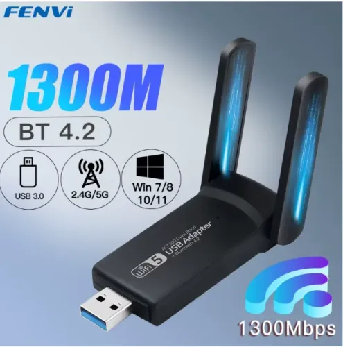 Adaptador wi-fi Fengvi-usb 3.0, receptor sem fio para desktop e laptop, 1300mbps, bluetoot